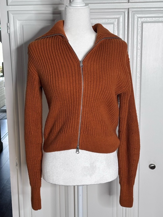 Everlane Sweaters - Everlane Organic Cotton Ribbed Zip-Up Sweater Jacket XXS Rust Brown
